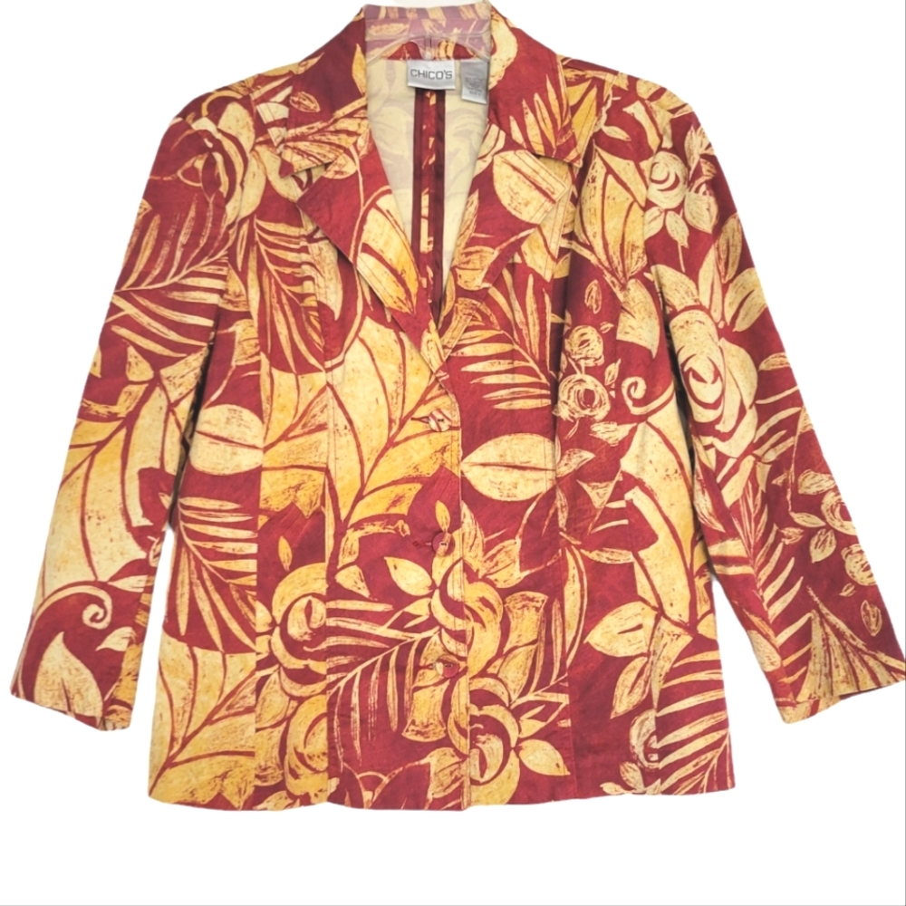 VintageChico's Burnt Orange/Reddish Multicolored Floral Blazer/Jacket Size: M